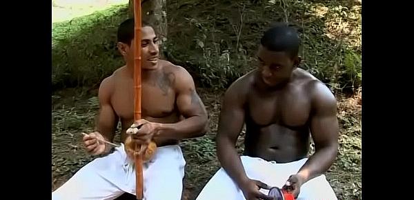  Hunk gay studs big black cocks are out in the woods for sex
